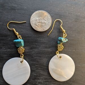 Gold-Tone Turquoise Chip & Mother-of-Pearl Drop Earrings